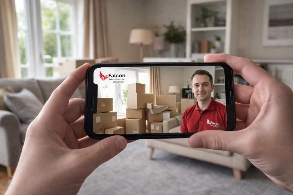 removals quote Manchester online survey on a phone before a house move