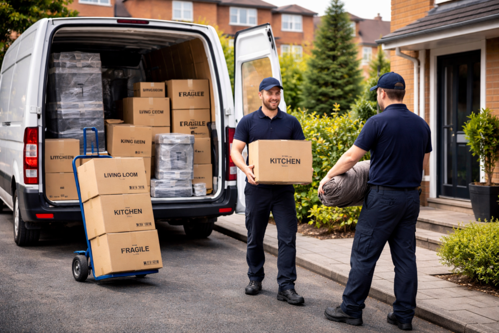 removals Greater Manchester team loading a van for a borough to borough move