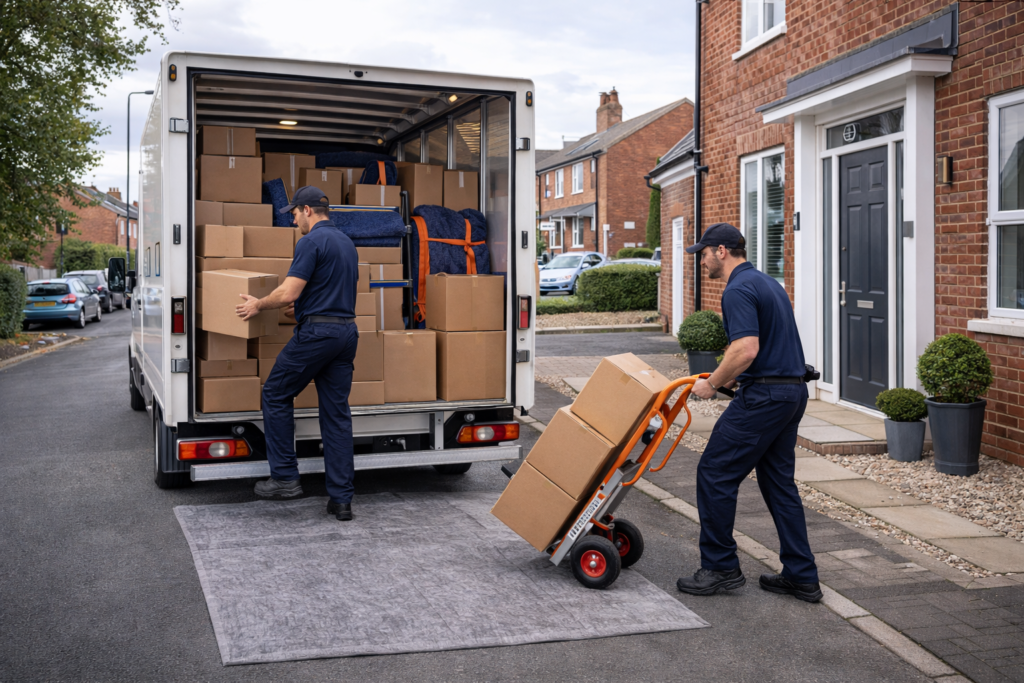 removals North West England Manchester-based moving team loading a van outside a home